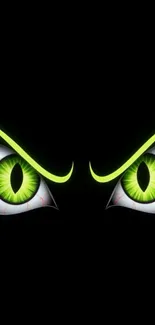 Glowing green eyes on a black background for a mysterious wallpaper.
