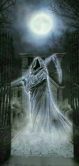 Atmospheric Grim Reaper in night fog wallpaper.