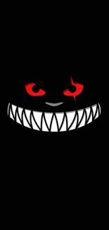 Dark wallpaper with grinning shadow face and red eyes.