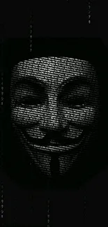 Dark wallpaper featuring a hacker mask with text.