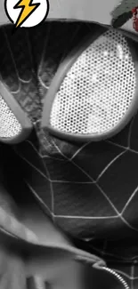 Monochrome superhero mask design wallpaper with intricate details.