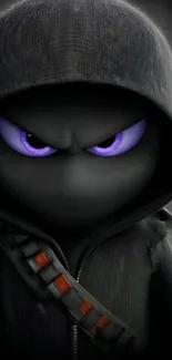 Mysterious hooded character with purple eyes.
