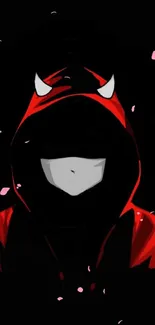 Mysterious hooded figure in red on dark background wallpaper.