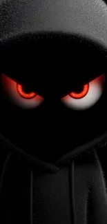 Hooded figure with glowing red eyes wallpaper.