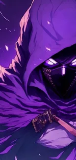 Hooded warrior in purple anime art wallpaper