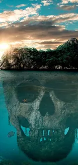 Island with hidden skull reflection wallpaper.