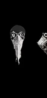 Mysterious mask and guns on black wallpaper.