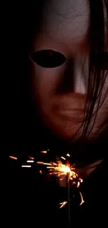 Dark wallpaper with a mysterious mask and sparkler.