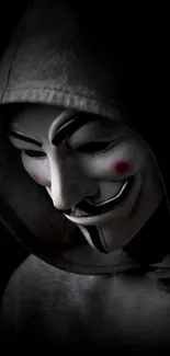 Dark, mysterious mask in black hoodie wallpaper.