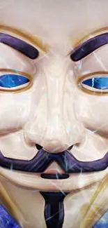 Mysterious mask with blue background on mobile wallpaper.