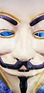 Mysterious mask with blue smoky background.