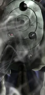 Mysterious masked character with smoke in a dark anime style.