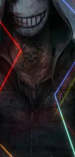 A mysterious figure with a mask and neon light lines.