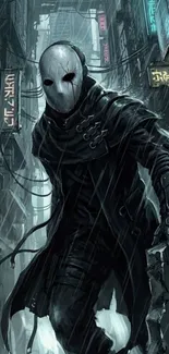 Mysterious masked figure in dark alleyway artwork.