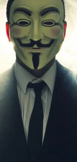 Mysterious figure in a suit with iconic mask design.