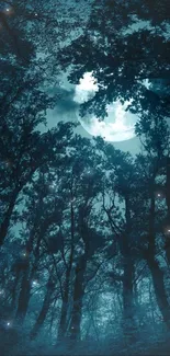 Moonlit forest with full moon landscape wallpaper.