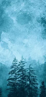 Mystical forest wallpaper with a giant blue moon.