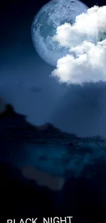 Moonlit ocean with clouds and dark night sky.