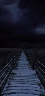 A dark, mysterious path under a cloudy night sky.