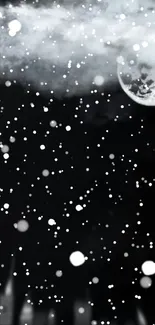 Mysterious night sky wallpaper with snow and a moon.