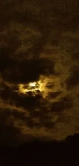 Mysterious night sky with dark clouds and hidden moon.