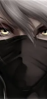 Mysterious anime ninja with piercing eyes and dark mask, perfect for mobile wallpaper.