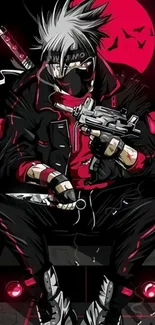 Stylish anime ninja with red-black theme.