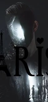 Mysterious Paris-themed wallpaper with dark surreal elements.