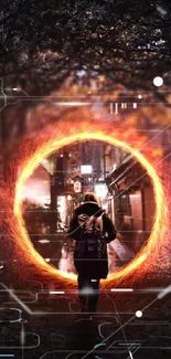 Intriguing wallpaper with a glowing portal in a dark forest setting.