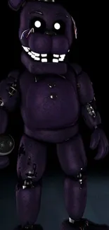 Purple animatronic with glowing eyes on a dark background.