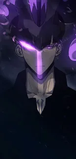 Mysterious character with a purple glow on a dark wallpaper.