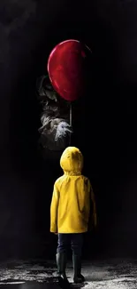 Dark wallpaper with red balloon and shadowy figure.