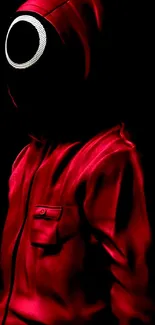 Mysterious red hooded figure in dramatic lighting for phone wallpaper.