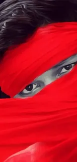 Mysterious portrait with striking red veil on mobile wallpaper.