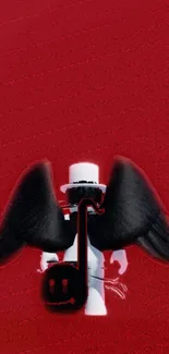 Winged figure on red background mobile wallpaper.