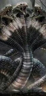 Enigmatic multi-headed serpent in a dark forest setting.