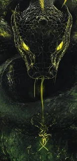 Mysterious dark snake with glowing yellow eyes.