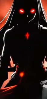 Dark anime silhouette with glowing eyes.
