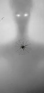 Shadowy figure with spider web design on a gray wallpaper.