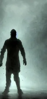 Silhouette of a person in fog creating a mysterious atmosphere.