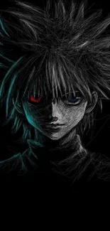 Anime sketch wallpaper with glowing eyes on a black background.