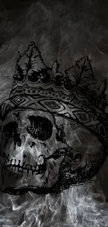 Dark smoky skull with ornate crown wallpaper.