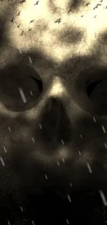 Mysterious skull in the rain wallpaper with dark shades.