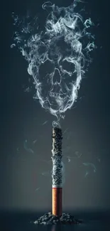 Cigarette emitting a mystical smoke skull on dark gray background.