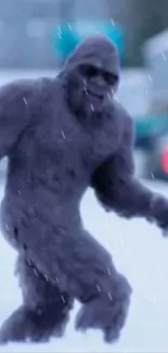 Gray fur creature walking in snowy landscape.