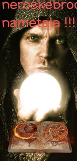 Mystical sorcerer holding a glowing orb.