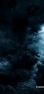 Dark stormy clouds in a mysterious night sky.