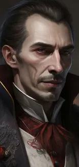 Vampire-themed mobile wallpaper with a gothic, mysterious portrait of a character.