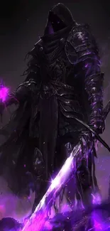 A mysterious armored warrior with purple glow.