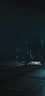 Mysterious wheelchair in dark room with moody lighting.